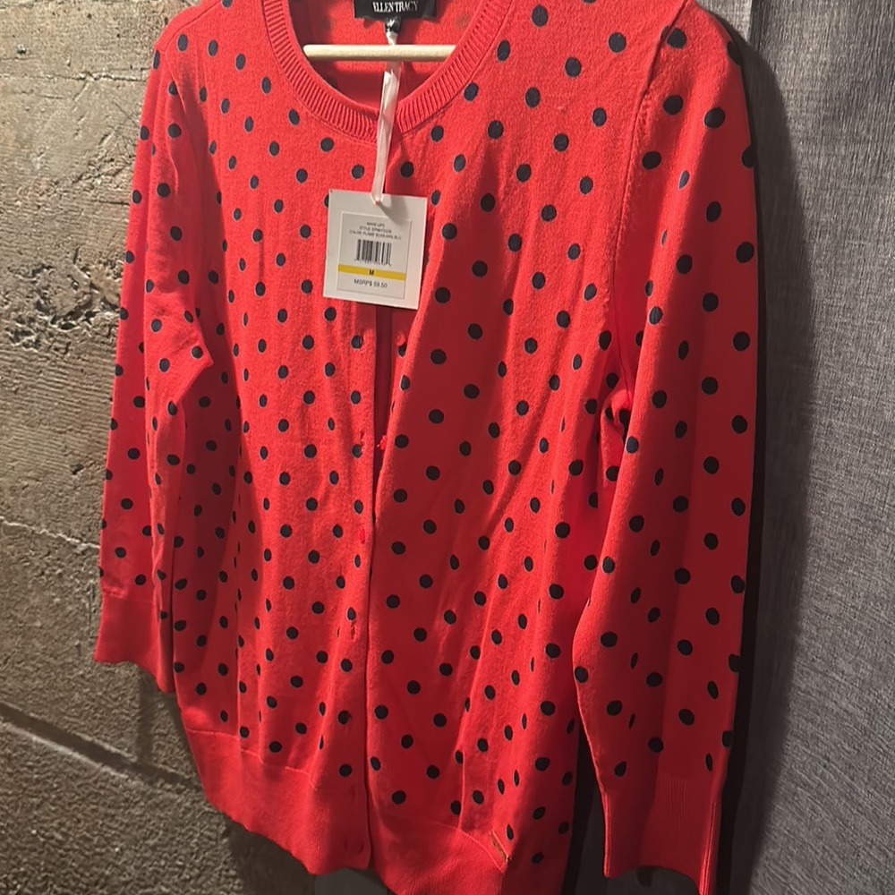 Women’s Medium Ellen Tracy Polka Dot Cardigan *New w/ Tag” - Picture 5 of 10